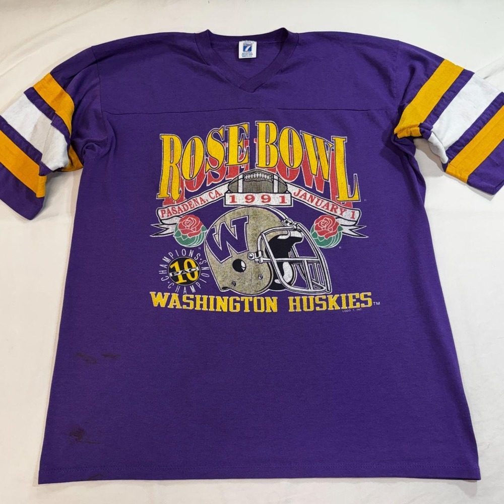 Vintage Washington Huskies 1991 Rose Bowl Shirt - Single Stitch - Size L Logo 7